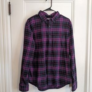 Purple plaid button down shirt